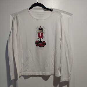 Embroidered Nutcracker Decal White Christmas Top
